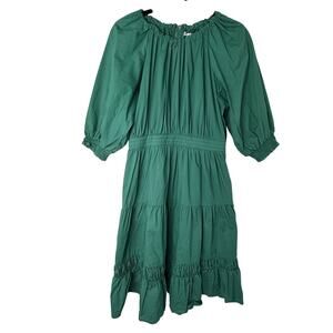 Yakira Bella Green Cotton Tiered Midi Dress M Puff Sleeve Prairie Cottagecore